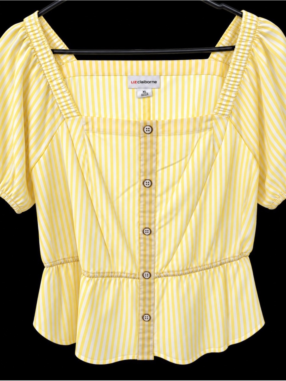 Liz Claiborne Yellow White Striped Puff Sleeve Top Size XL NWT